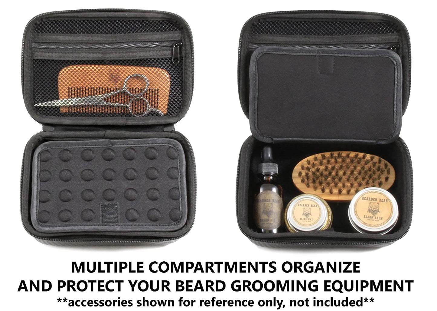 Beard Travel Case Fits Your Beard Grooming Kit – Holds Beard Oil Conditioner, Beard Brush, Wooden Beard Comb, Beard Balm, Scissors and More