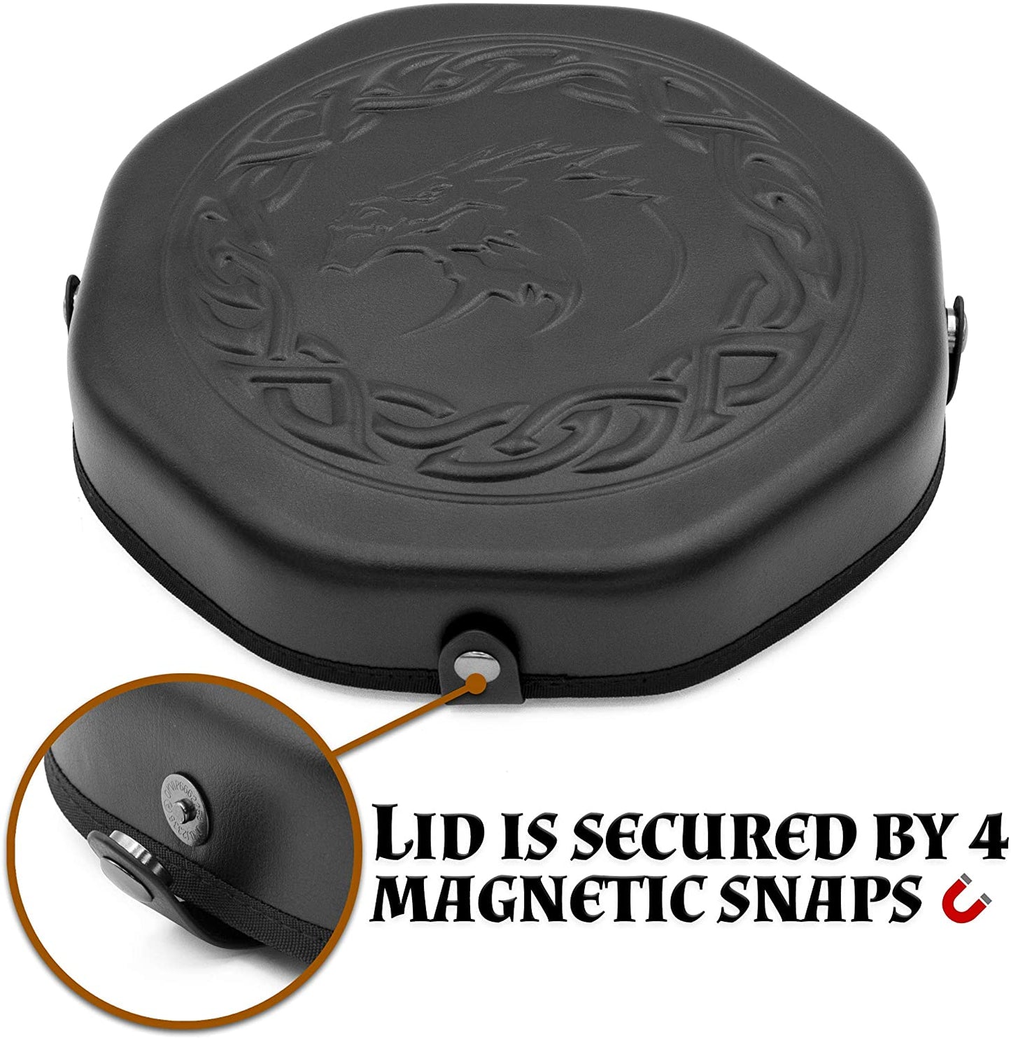 Dice Tray and Storage Case for Up to 115 RPG Dice - Dice Tray for Rolling with Magnetic Snaps, Embossed Design & Non-Scratch Interior