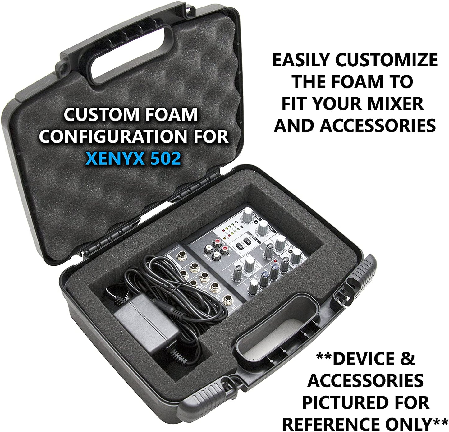 DJ Mixer Case Compatible with Behringer Xenyx 502 Q502USB 302USB Mixers - Hard Shell Storage with Tri-Layer Customizable Foam - Made in USA
