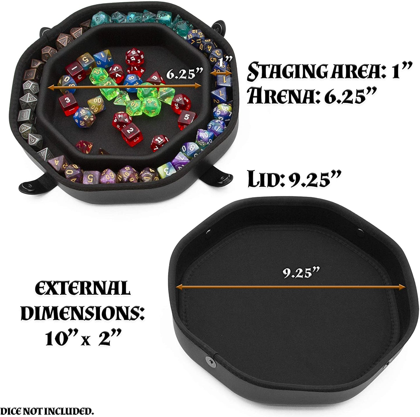 Dice Tray and Storage Case for Up to 115 RPG Dice - Dice Tray for Rolling with Magnetic Snaps, Embossed Design & Non-Scratch Interior