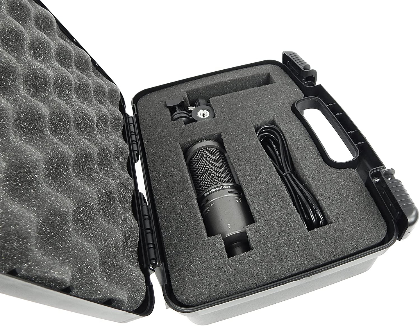Audio Mic Case Compatible with Audio-Technica ATR2500x/AT2020/AT2035 Microphones - Tri-Layer Customizable Foam Protection with Padlock Rings