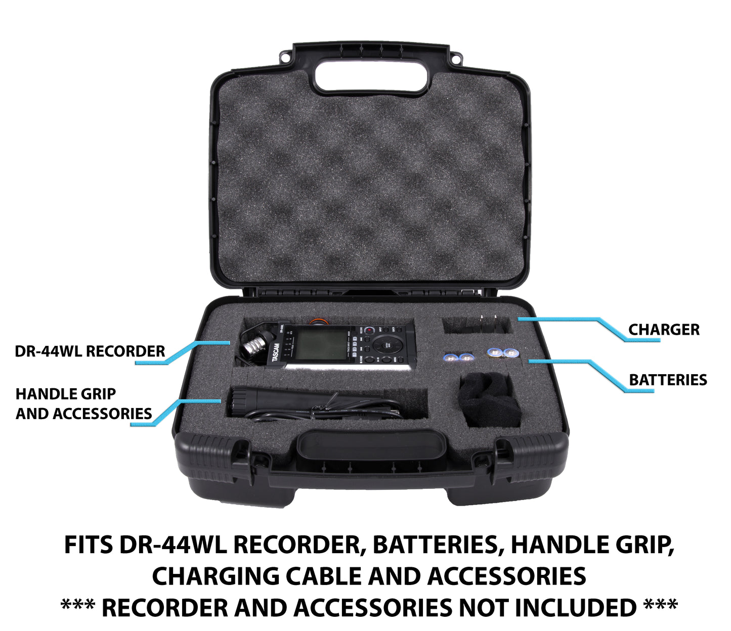 Handheld Recorder Storage Case Compatible with Tascam DR-05x/DR-40x Recorders - Customizable Foam Interior with Tri-Layer Protection - Case Only