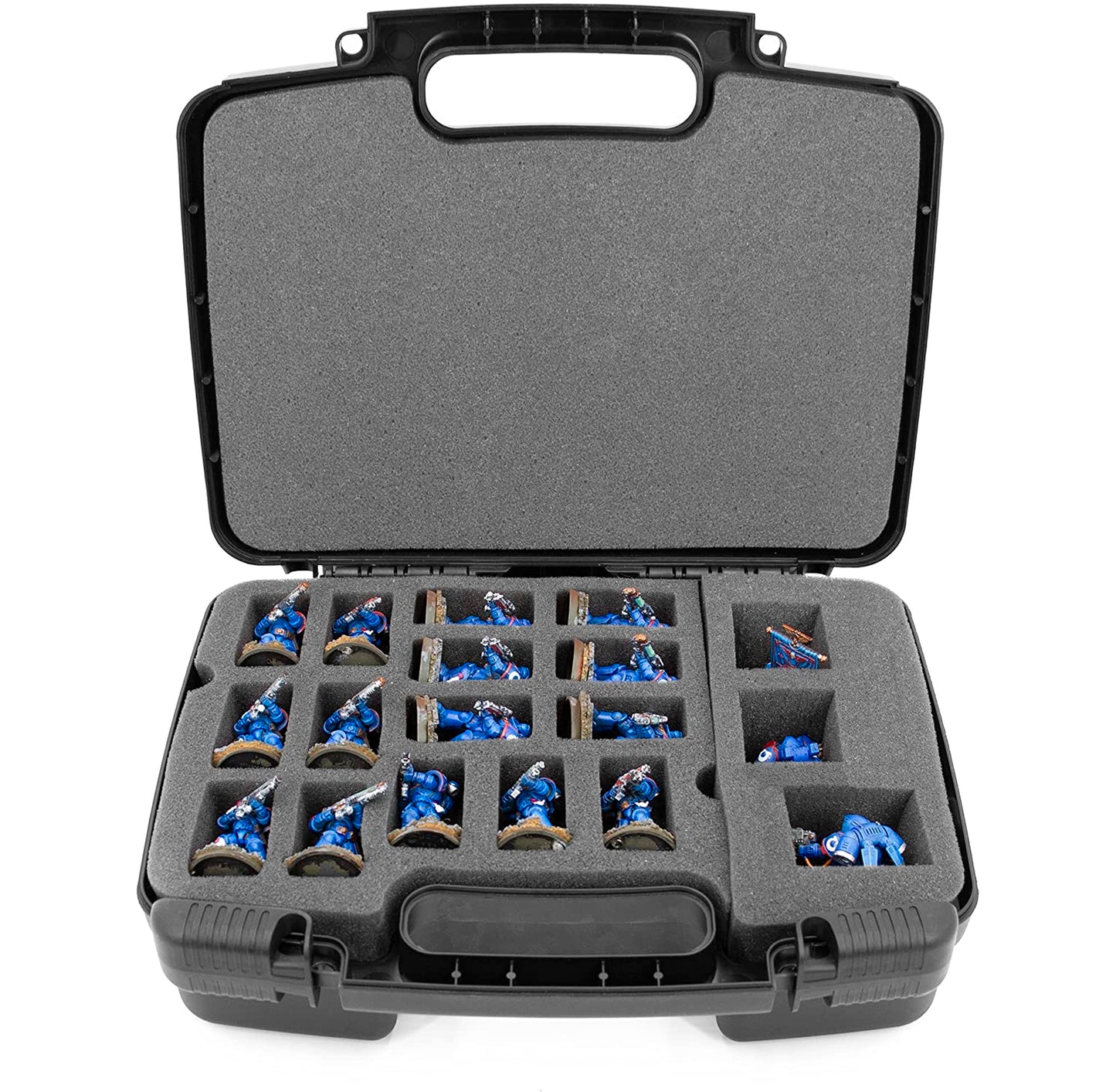 Miniature Storage Hard Shell Case - 30 Slot Figurine Carrying Case with Customizable Foam for for Warhammer 40k, DND and More!