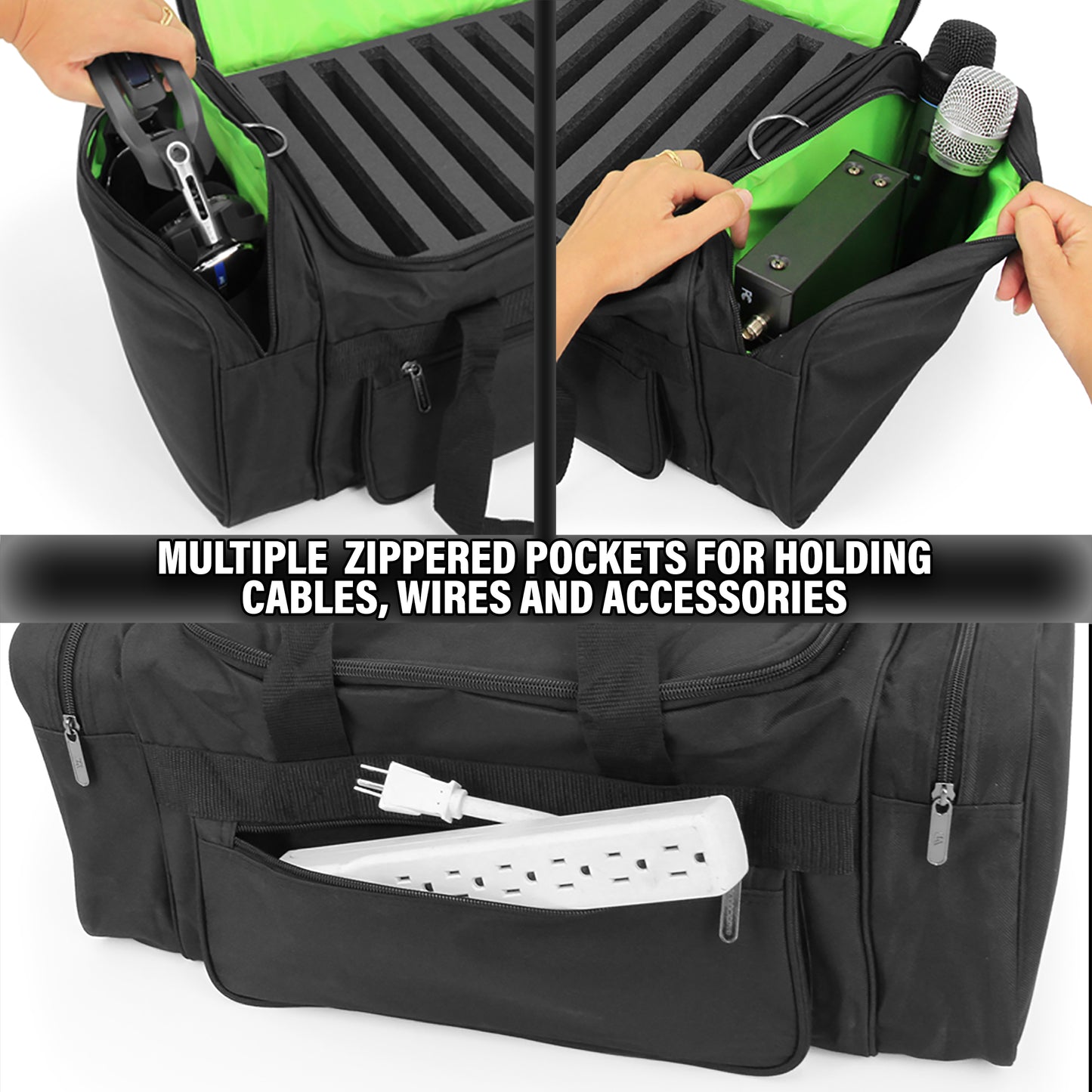 Microphone Case Gig Bag For DJ Equipment and Audio Accessories - Premium Microphone Bag For Receivers, Cables, Wireless Mic Systems, Mixers