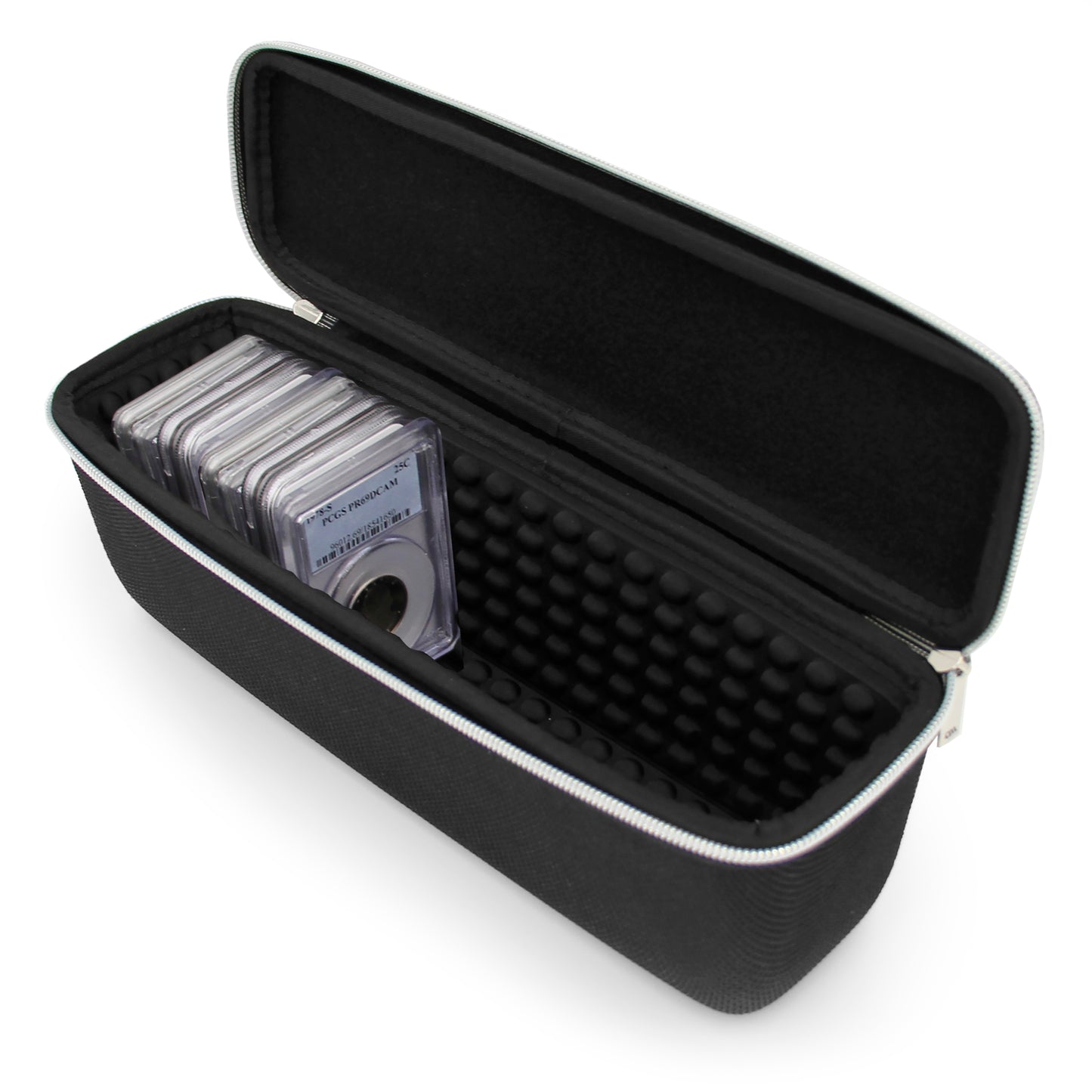 Hard Shell Graded Coin Storage Box with Padded Interior Compatible with 25 NGC PCGS Graded Coin Slabs for Collectors, Fits All Graded Coins