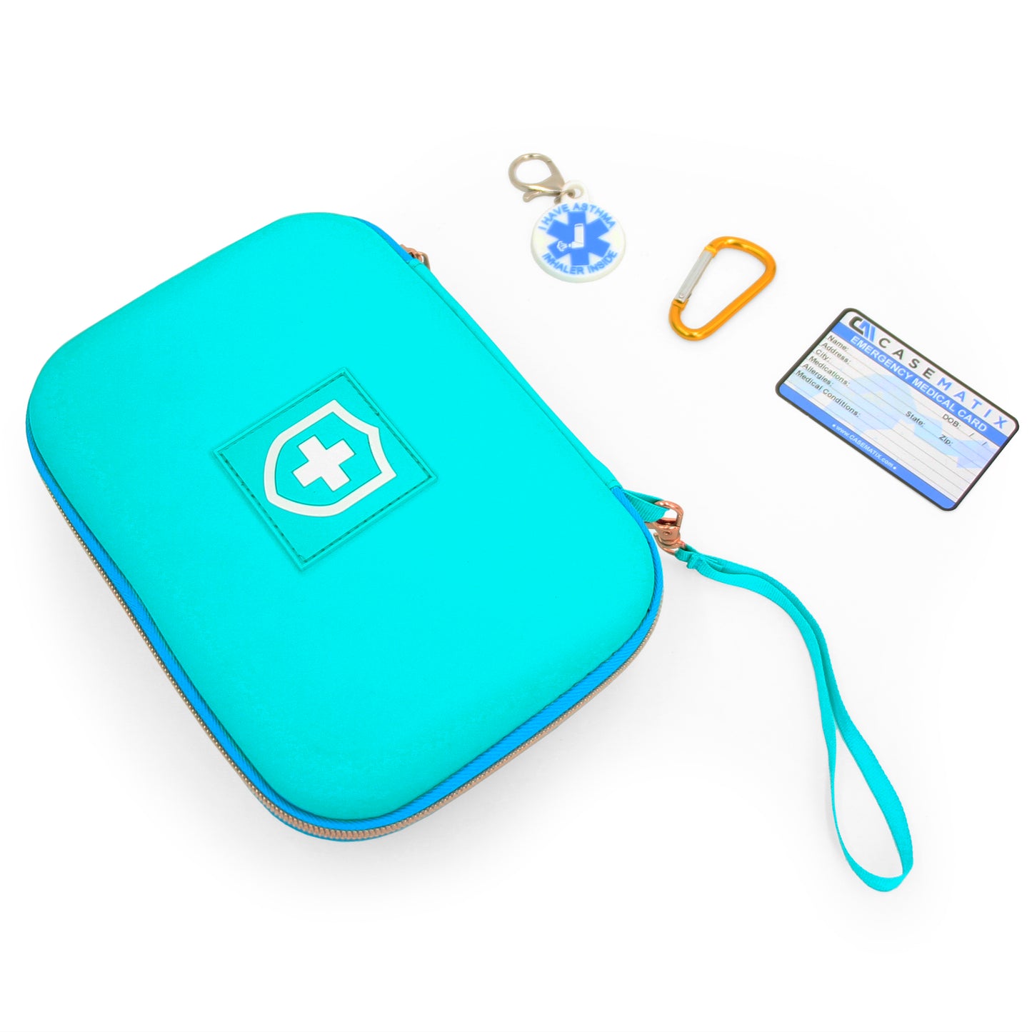 8" Turquoise Asthma Inhaler Case for Travel Fits Spacer, Mask and Accessories, Includes Case Only
