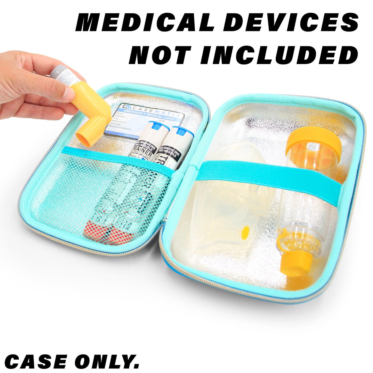 8" Turquoise Asthma Inhaler Case for Travel Fits Spacer, Mask and Accessories, Includes Case Only