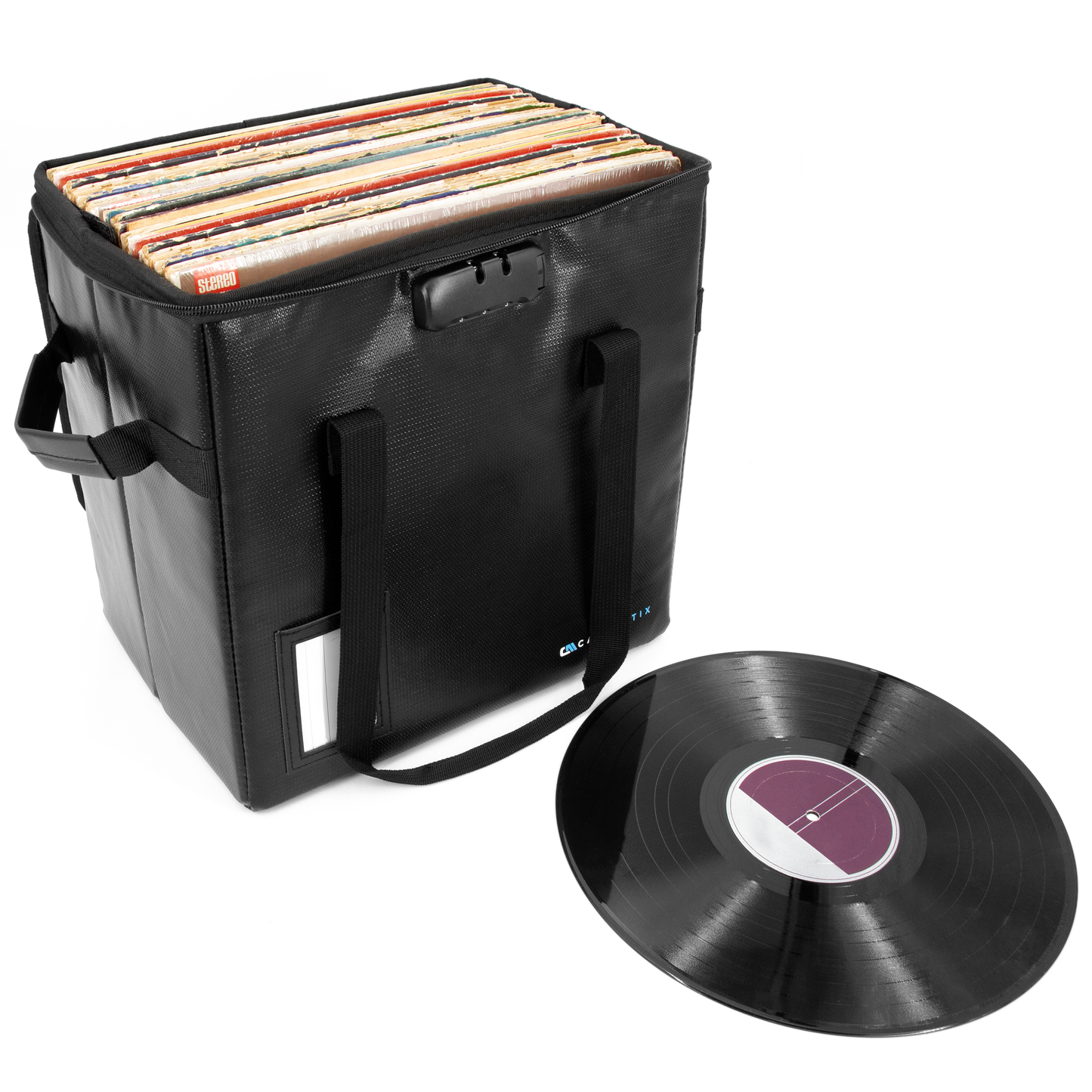 Vinyl Record Case For Up To 40 Records - Fire Resistant Vinyl Record Storage Case with Combination Lock and Removable Divider