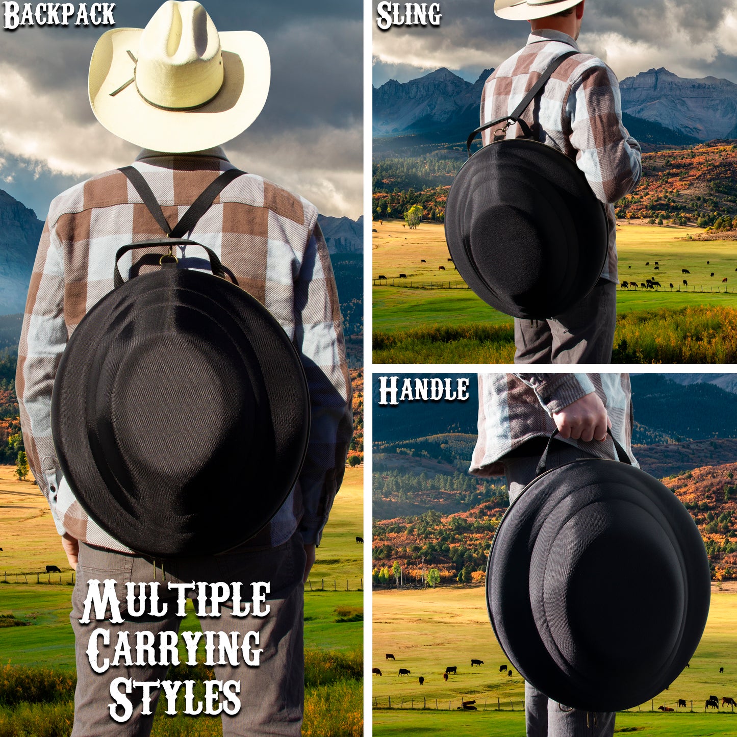 Cowboy Hat Box Cowboy Hat Storage for Brims Up To 4.75" - Hard Shell Hat Case with Adjustable Carry Strap and ID Slot - 4 Color Options