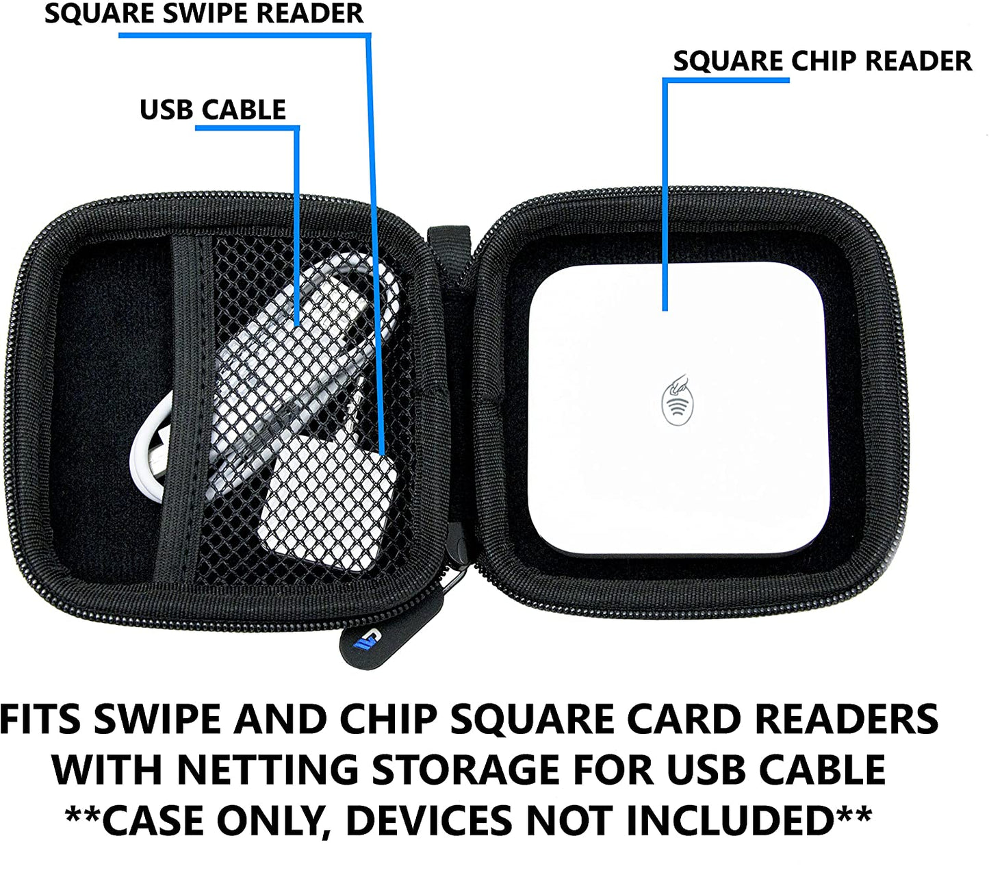 Square Reader Travel Case Compatible with Square Contactless & Chip Reader with Cable Storage – Hard EVA Shell, Scratch-Resistant Case Only