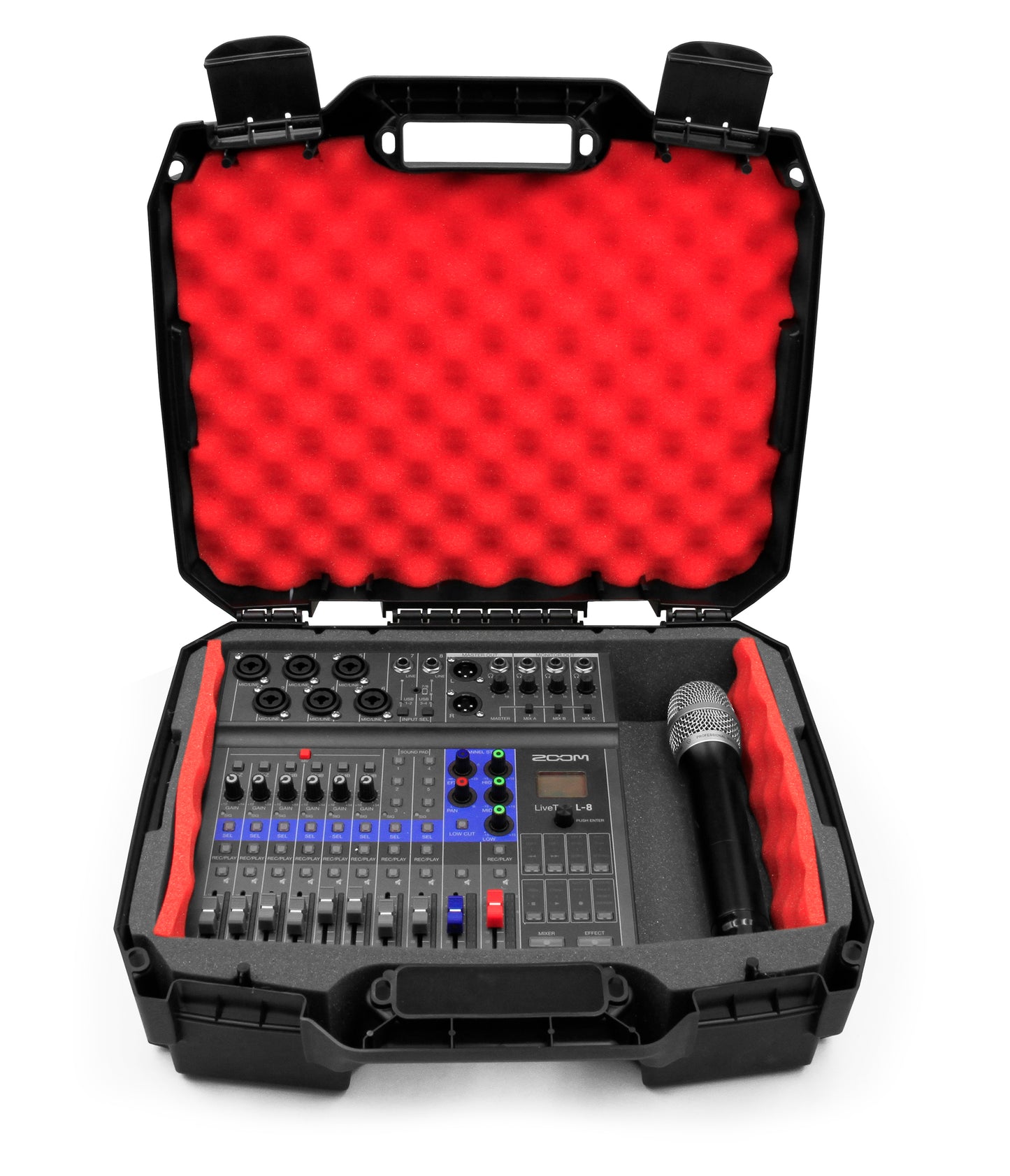 Portable Studio Mixer Case Compatible with Zoom LiveTrak L-8 Digital Recorder and Microphone- Custom Foam with Dual Padlock Holes & Carry Handle