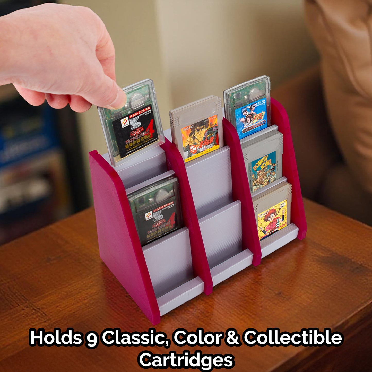Game Holder Display Stand Compatible With Gameboy Color and Original Gameboy Cartridges, Sturdy Game Organizer Securely Holds 9 Game Boy Games