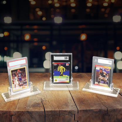 Professional Graded Card Display Compatible With PSA BGS SGC CGC Graded Cards, Three Pack of Premium Graded Card Holder Stands With Base