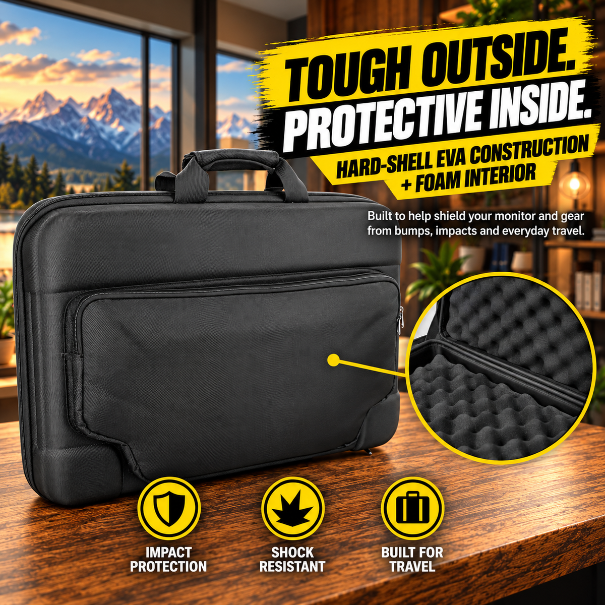 Portable Monitor Case Fits 24–29 Inch Gaming Monitors or Laptops – Hard Shell EVA Screen Cover with Padding & Accessory Storage for 24” & 27” Displays