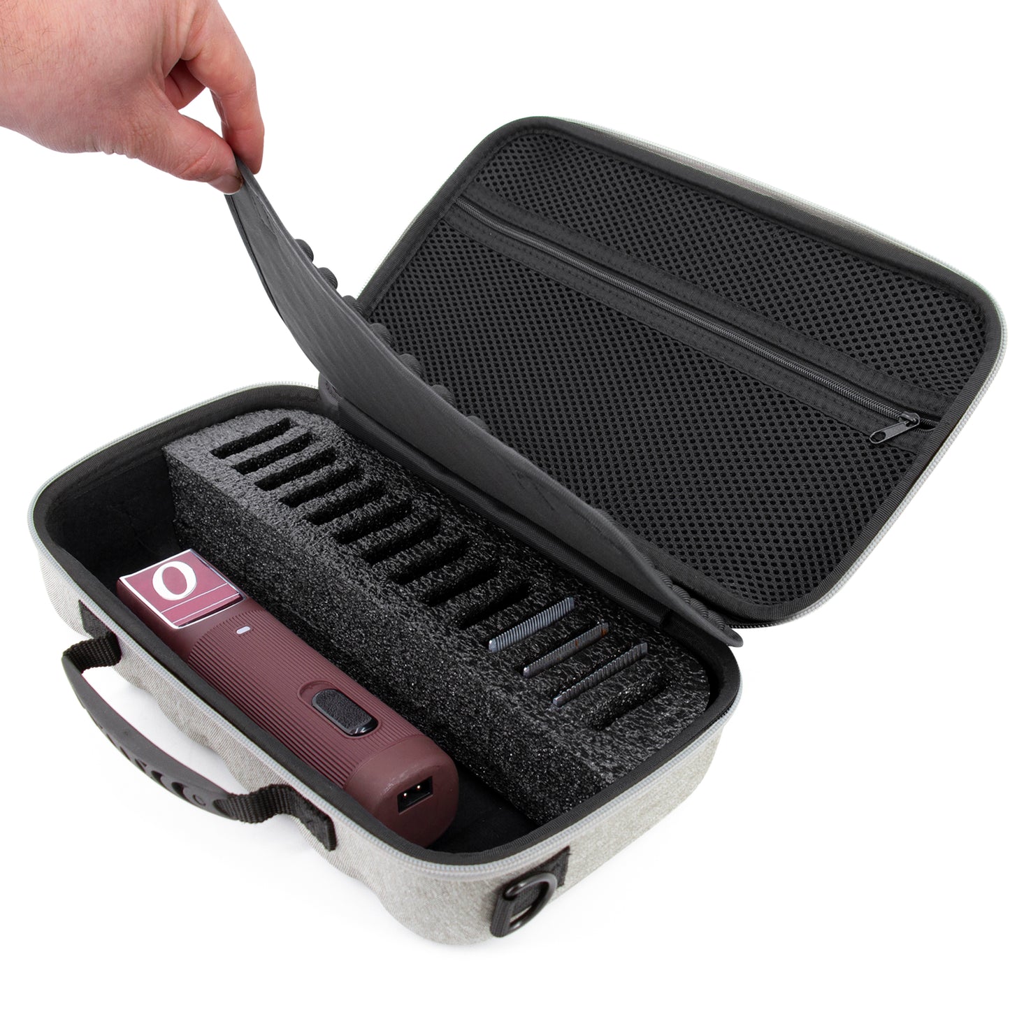 Hair Clipper Case For Barbers Compatible with 14 Metal Andis, Oster, Wahl - Detachable Clipper Blades, Includes Grey Carry Case Only