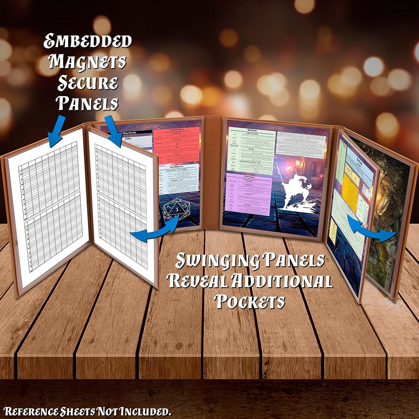 DM Screen 8-Panel Deluxe GM Screen - Eight Panel Folding Dungeon Master Screen for TTRPGs - Inserts Not Included - Black, Brown or Green Options