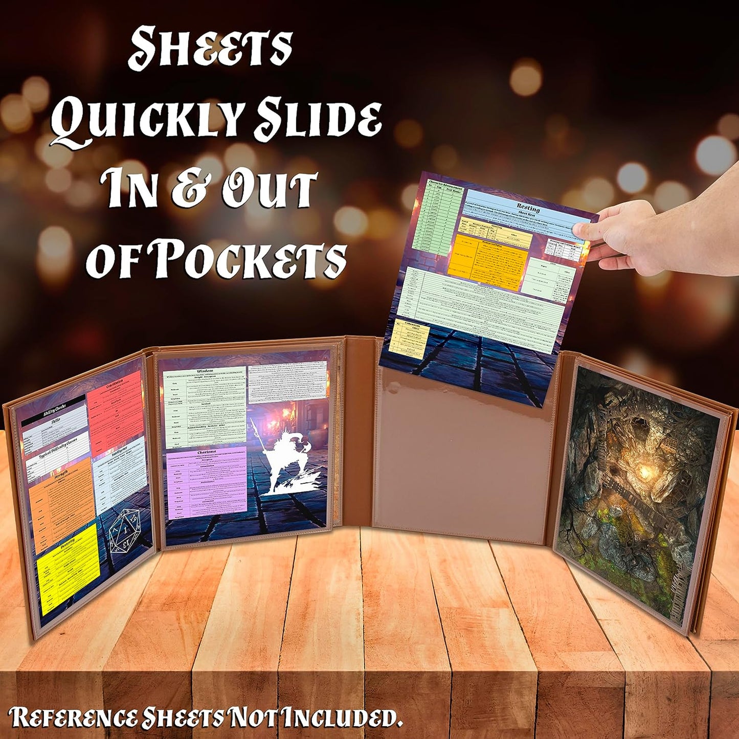 DM Screen 8-Panel Deluxe GM Screen - Eight Panel Folding Dungeon Master Screen for TTRPGs - Inserts Not Included - Black, Brown or Green Options