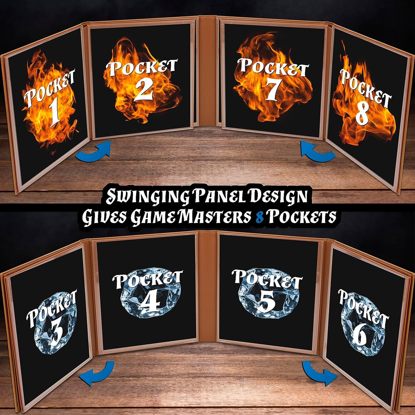 DM Screen 8-Panel Deluxe GM Screen - Eight Panel Folding Dungeon Master Screen for TTRPGs - Inserts Not Included - Black, Brown or Green Options