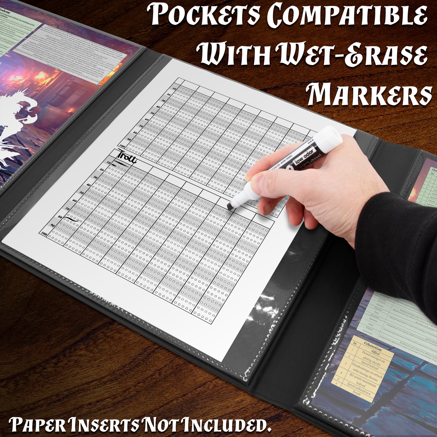 DM Screen Faux Leather 12-Panel Deluxe GM Screen - Twelve Panel XL Folding Dungeon Master Screen with 4 Swinging Panels & Wet Erase Pockets for TTRPGs