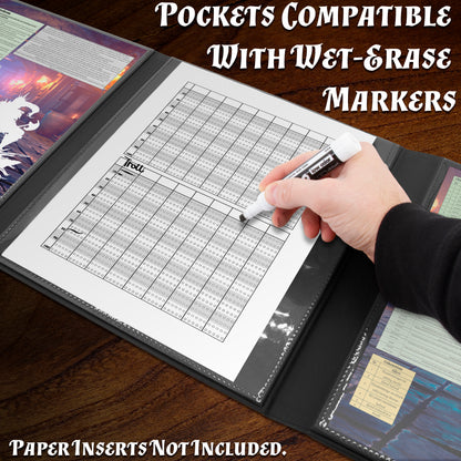 DM Screen Faux Leather 12-Panel Deluxe GM Screen - Twelve Panel XL Folding Dungeon Master Screen with 4 Swinging Panels & Wet Erase Pockets for TTRPGs