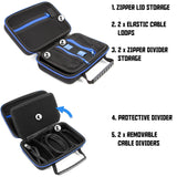 CASEMATIX Hard Shell Electronics Organizer Travel Case with 2 Adjustable Cable Bag Dividers, 3 Zipper Pouches and Elastic Cable Loops