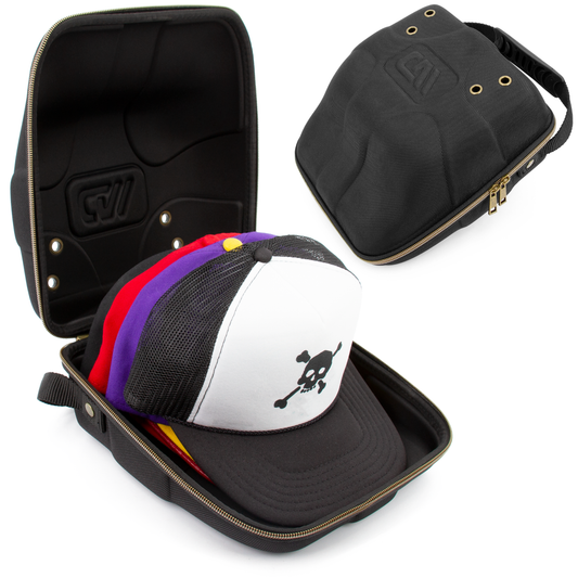 Hat Travel Case for up to 4 Baseball Caps with a Hard Shell, Travel Carabiner and Handle - Portable Hat Case Carrier for Hats Storage