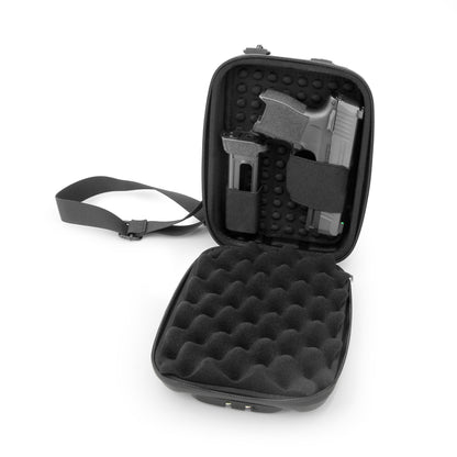 Concealed Carry Locking Pistol Case Fits 9mm Pistols and Extra Mag - Portable EVA Handgun Case Water Resistant Gun Bag and Shoulder Strap