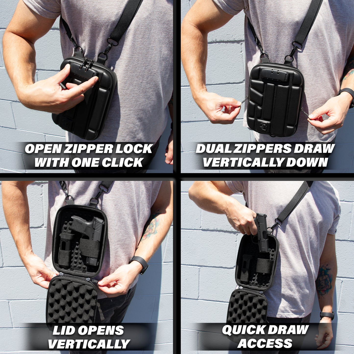 Concealed Carry Locking Pistol Case Fits 9mm Pistols and Extra Mag - Portable EVA Handgun Case Water Resistant Gun Bag and Shoulder Strap