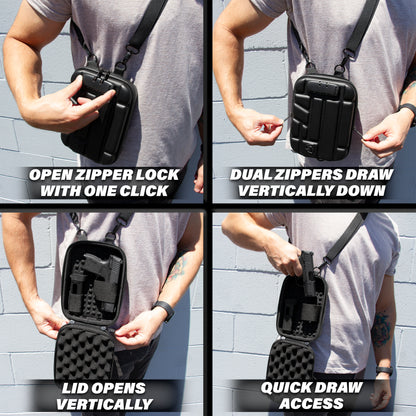 Concealed Carry Locking Pistol Case Fits 9mm Pistols and Extra Mag - Portable EVA Handgun Case Water Resistant Gun Bag and Shoulder Strap
