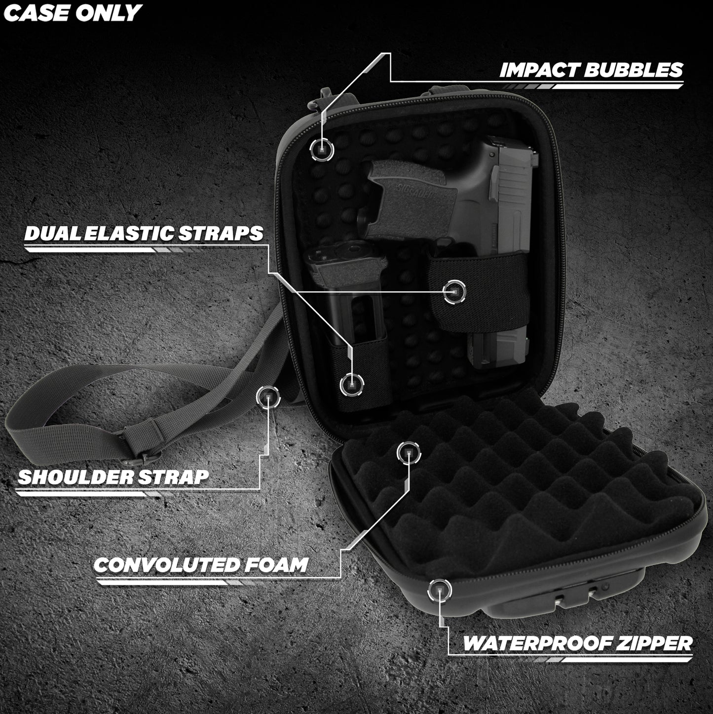 Concealed Carry Locking Pistol Case Fits 9mm Pistols and Extra Mag - Portable EVA Handgun Case Water Resistant Gun Bag and Shoulder Strap