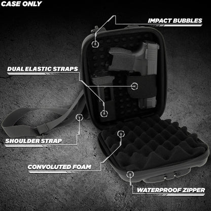 Concealed Carry Locking Pistol Case Fits 9mm Pistols and Extra Mag - Portable EVA Handgun Case Water Resistant Gun Bag and Shoulder Strap