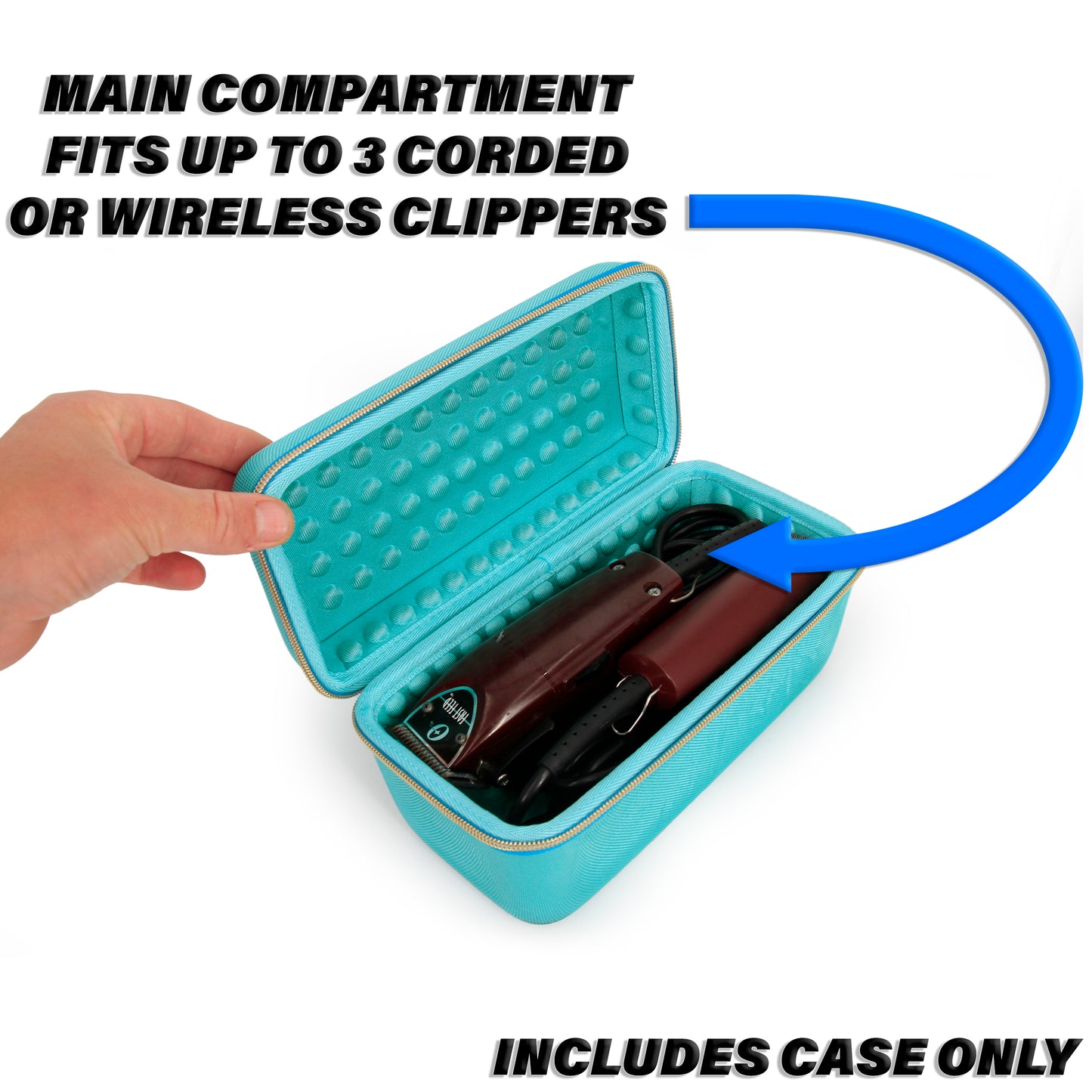 Clipper Case Holds Up to 3 Clippers, Hair Buzzers, Trimmers or T-Finisher Up to 8.5" - Travel Barber Case Only, Turquoise