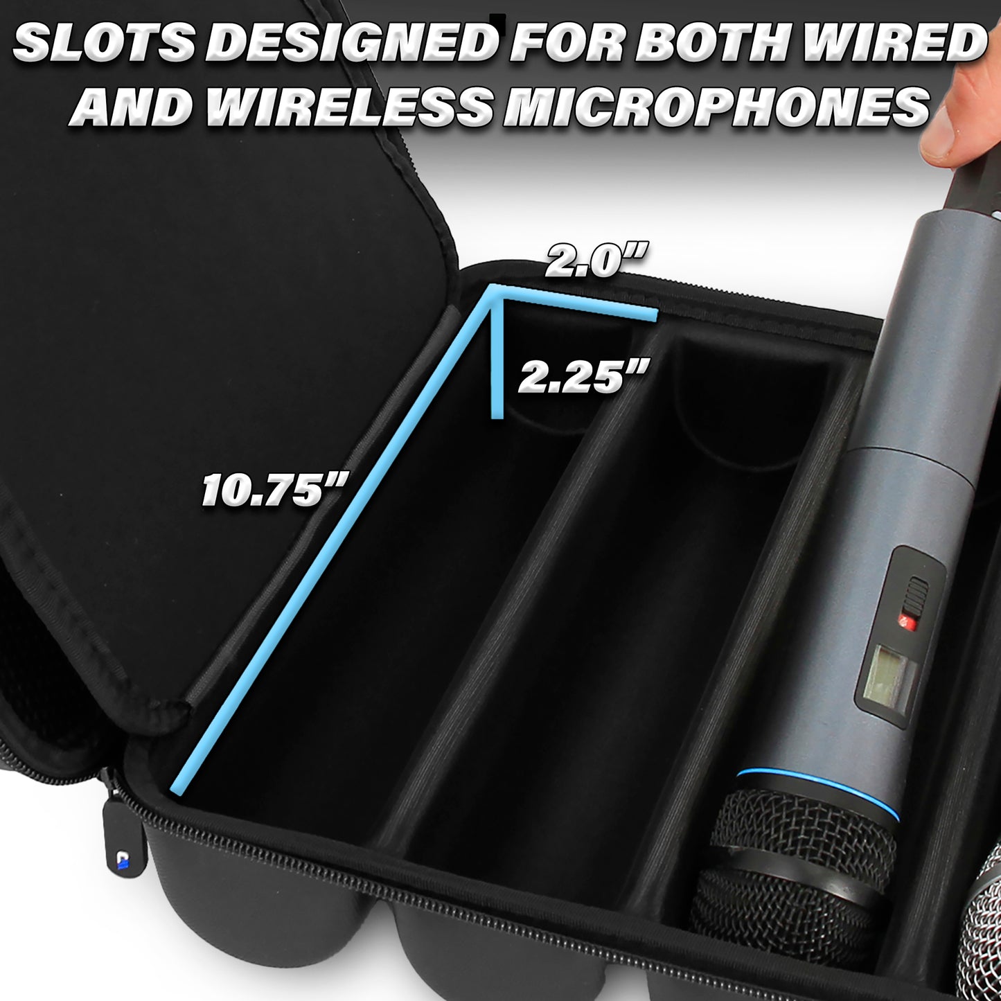 Wireless Microphone Case Compatible with Four Microphones Up To 10.75" by Sennheiser, Shure and More - Mic Case for Travel with Lid Storage