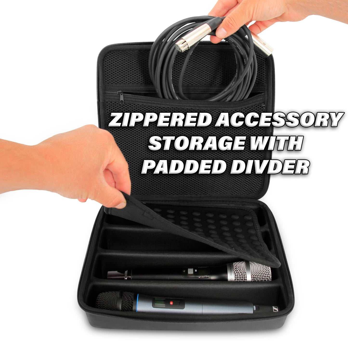 Wireless Microphone Case Compatible with Four Microphones Up To 10.75" by Sennheiser, Shure and More - Mic Case for Travel with Lid Storage