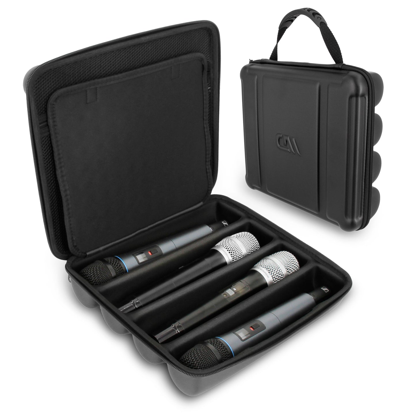Wireless Microphone Case Compatible with Four Microphones Up To 10.75" by Sennheiser, Shure and More - Mic Case for Travel with Lid Storage