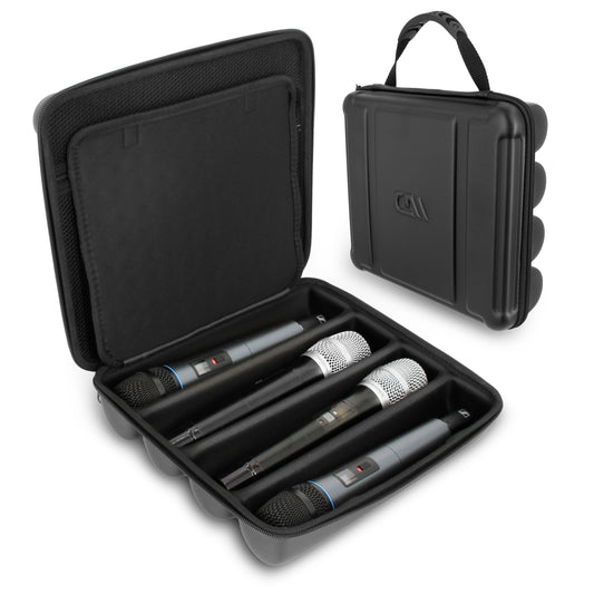 Wireless Microphone Case Compatible with Four Microphones Up To 10.75" by Sennheiser, Shure and More - Mic Case for Travel with Lid Storage