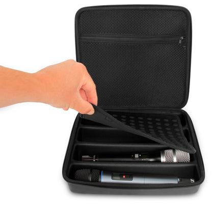 Wireless Microphone Case Compatible with Four Microphones Up To 10.75" by Sennheiser, Shure and More - Mic Case for Travel with Lid Storage