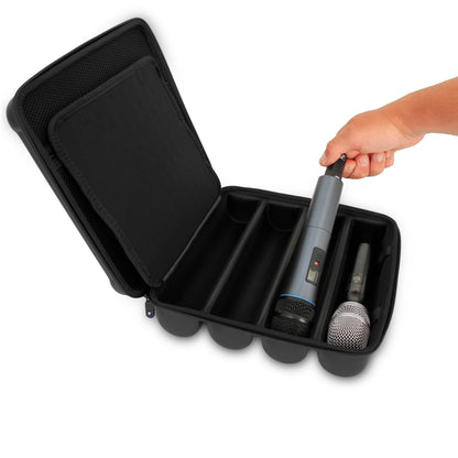 Wireless Microphone Case Compatible with Four Microphones Up To 10.75" by Sennheiser, Shure and More - Mic Case for Travel with Lid Storage