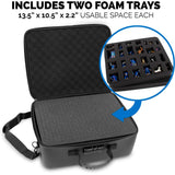 CASEMATIX Miniature Carrying Case - Fully Customizable Miniature Storage Case with Two Pluck Foam Foam Trays For Minis, with Shoulder Strap