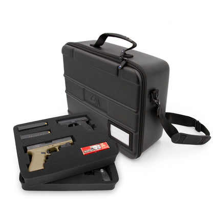 Gun Case Pistol Range Bag - Durable EVA Gun Bag with Two Layers of Customizable Foam for Up To 4 Handguns with Shoulder Strap