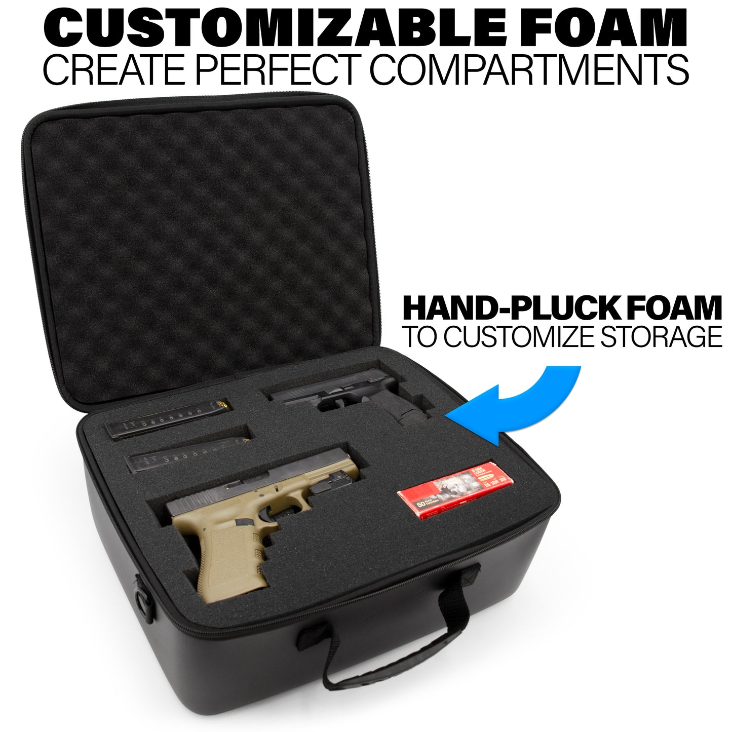 Gun Case Pistol Range Bag - Durable EVA Gun Bag with Two Layers of Customizable Foam for Up To 4 Handguns with Shoulder Strap