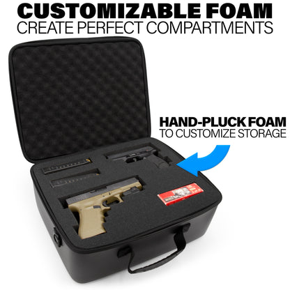 Gun Case Pistol Range Bag - Durable EVA Gun Bag with Two Layers of Customizable Foam for Up To 4 Handguns with Shoulder Strap