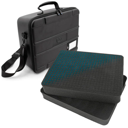 Hard Shell Case with 2 Customizable Pluck Foam Inserts - 15" Protective Case with Stacking Foam Trays & Shoulder Strap for Electronics, Tools & More