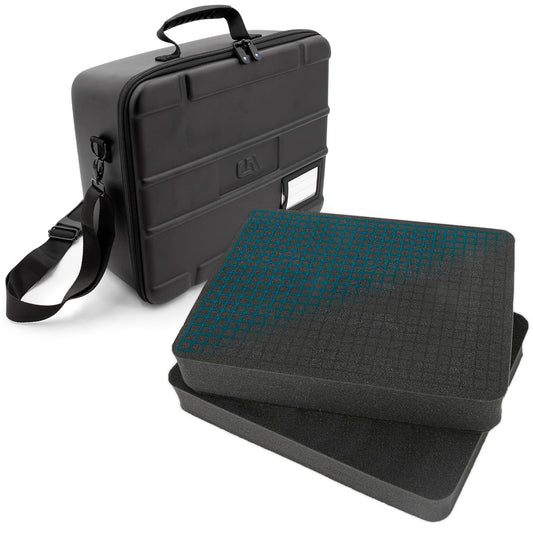 Hard Shell Case with 2 Customizable Pluck Foam Inserts - 15" Protective Case with Stacking Foam Trays & Shoulder Strap for Electronics, Tools & More
