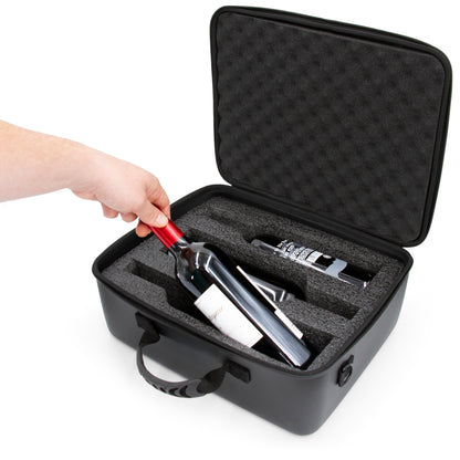 Wine Travel Case for 3 Bottles with Shock-Absorbing Foam & Adjustable Carrying Strap - Protective Wine Suitcase for Storage