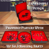 CASEMATIX XL Dice Tray and DND Dice Holder Travel Case for Up to 700 RPG Dice, Expanding Design with 3 Dice Rolling Tray Arenas with Embossed Exterior