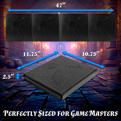 DM Screen Faux Leather 12-Panel Deluxe GM Screen - Twelve Panel XL Folding Dungeon Master Screen with 4 Swinging Panels & Wet Erase Pockets for TTRPGs
