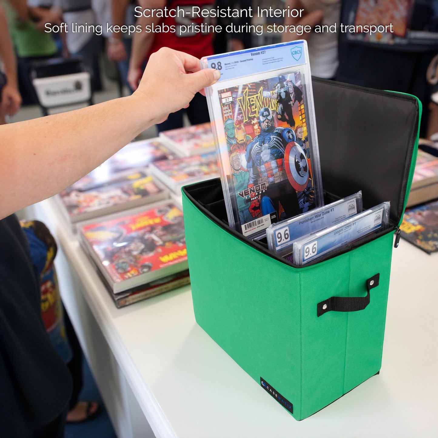 Graded Comic Book Storage Case – Fits 28 CGC Comics, Premium Comic Bin with 3 Removable Dividers for Slabbed Comics, Collectible Storage & Protection
