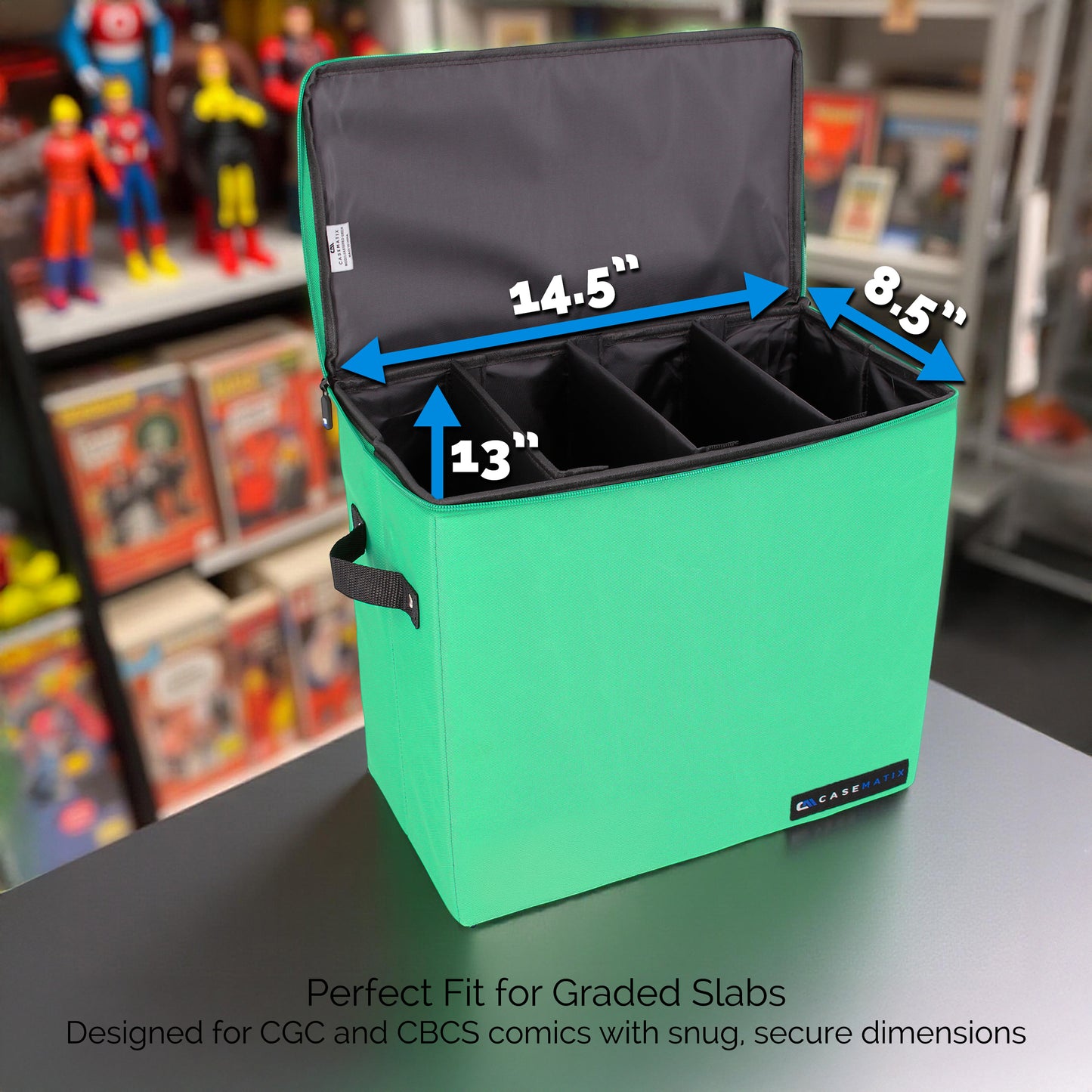 Graded Comic Book Storage Case – Fits 28 CGC Comics, Premium Comic Bin with 3 Removable Dividers for Slabbed Comics, Collectible Storage & Protection