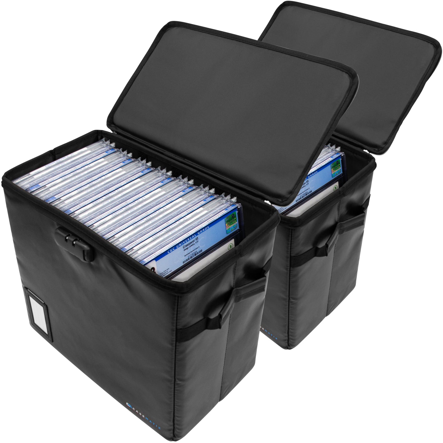 Graded Comic Book Storage Fits 30 CGC Graded Comics, Fire Resistant Comic Book Bin with Three Comic Book Dividers and Zipper Lock (2 Pack)